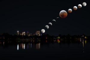 Lunar Eclipse Progression Over Sloan's Lake Landscape
